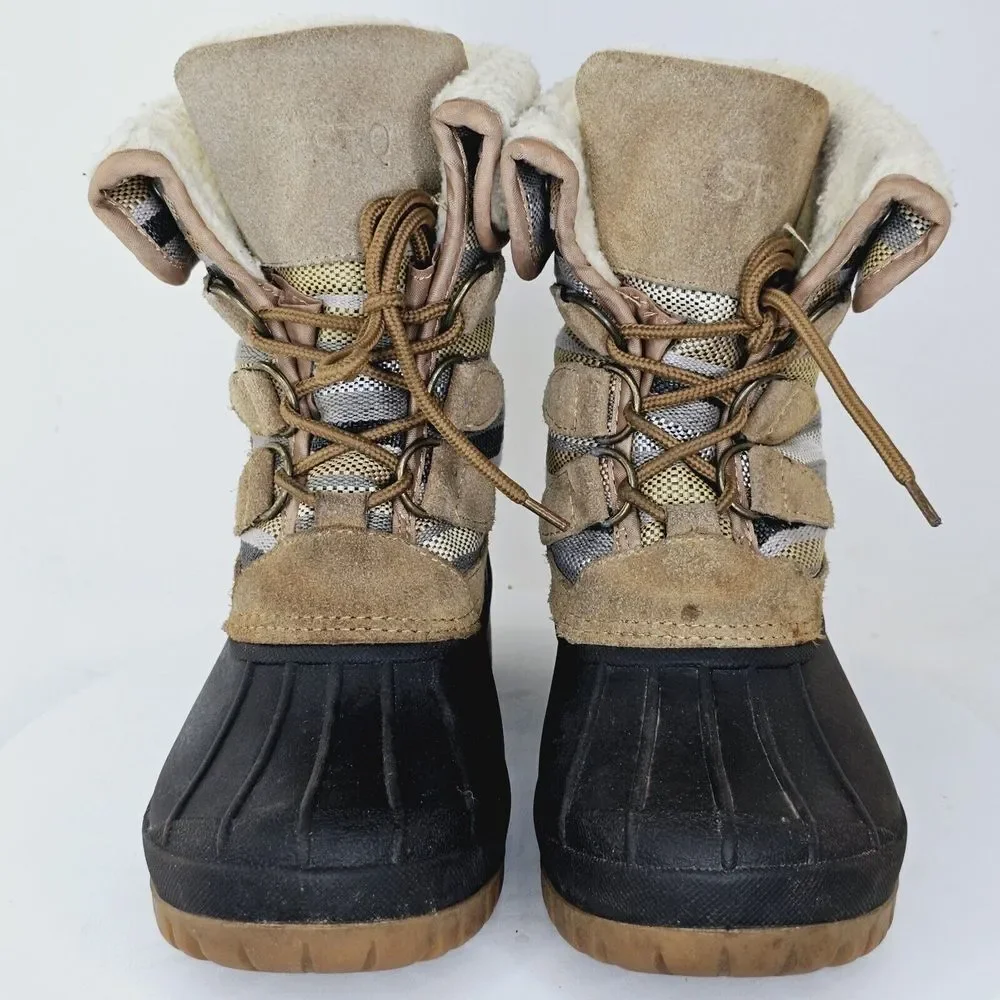 STQ Winter Duck Boots Women's 8 Black‎ Brown Waterproof Lace Up ST20017W Casual